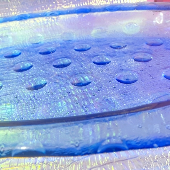 Fire & Light Recycled Blue Fluorescent Glass Large Tray 10" x 17" - Picture 2 of 4